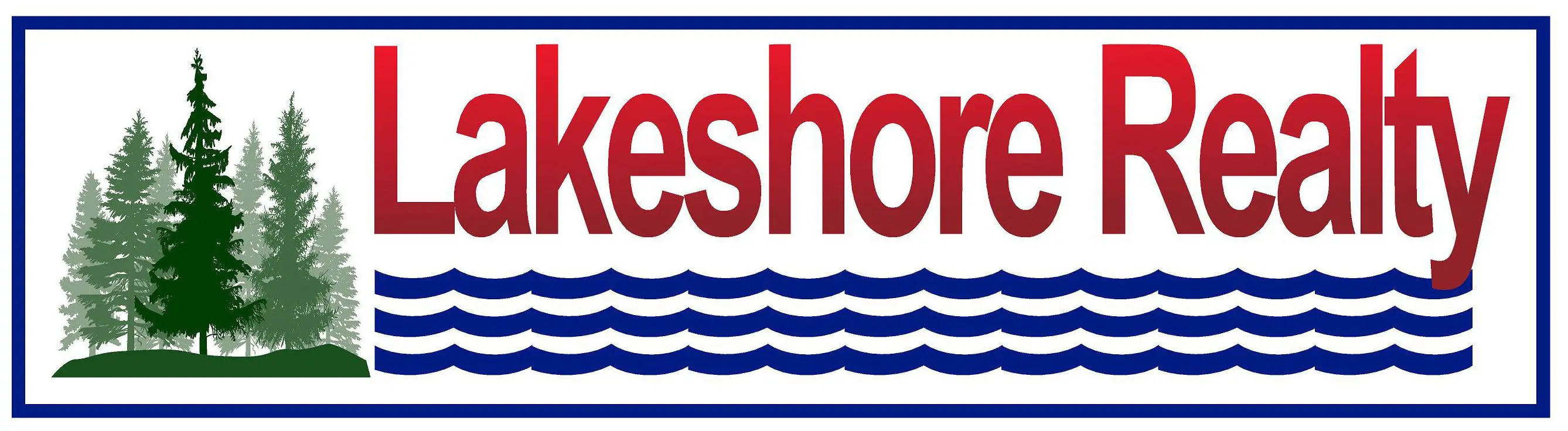 Lakeshore Realty logo with trees and waves.