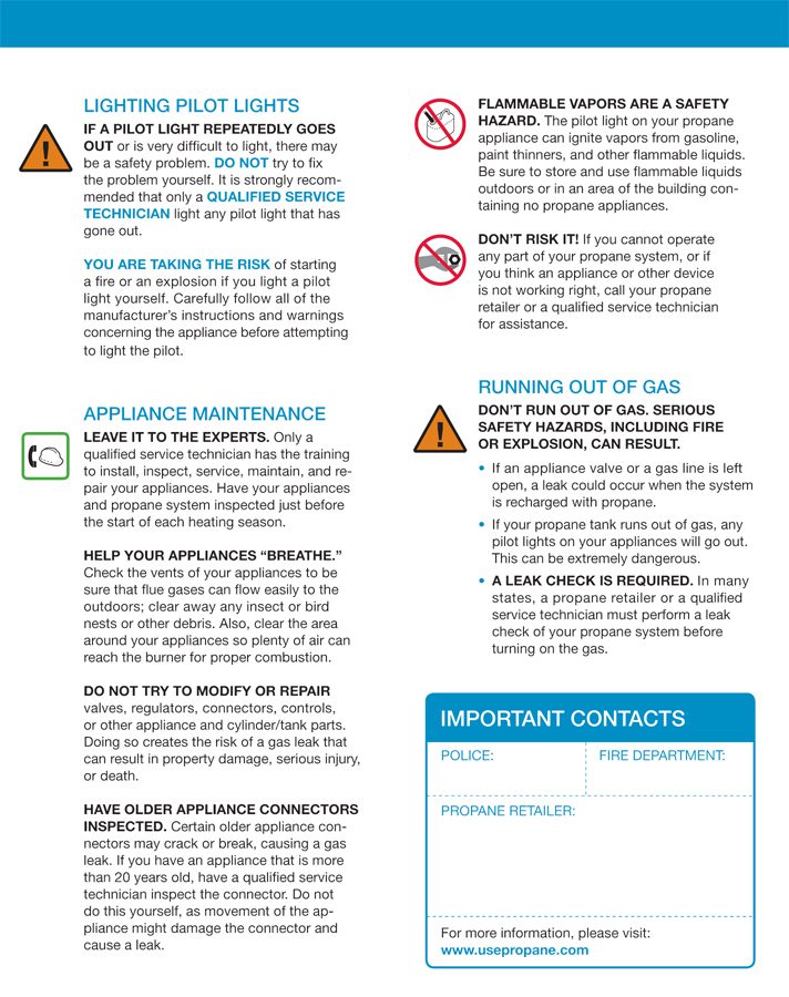 Safety instructions and emergency contact information poster with icons and warnings.